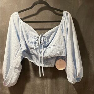 SHEIN Light Blue Tie-Front Blouse